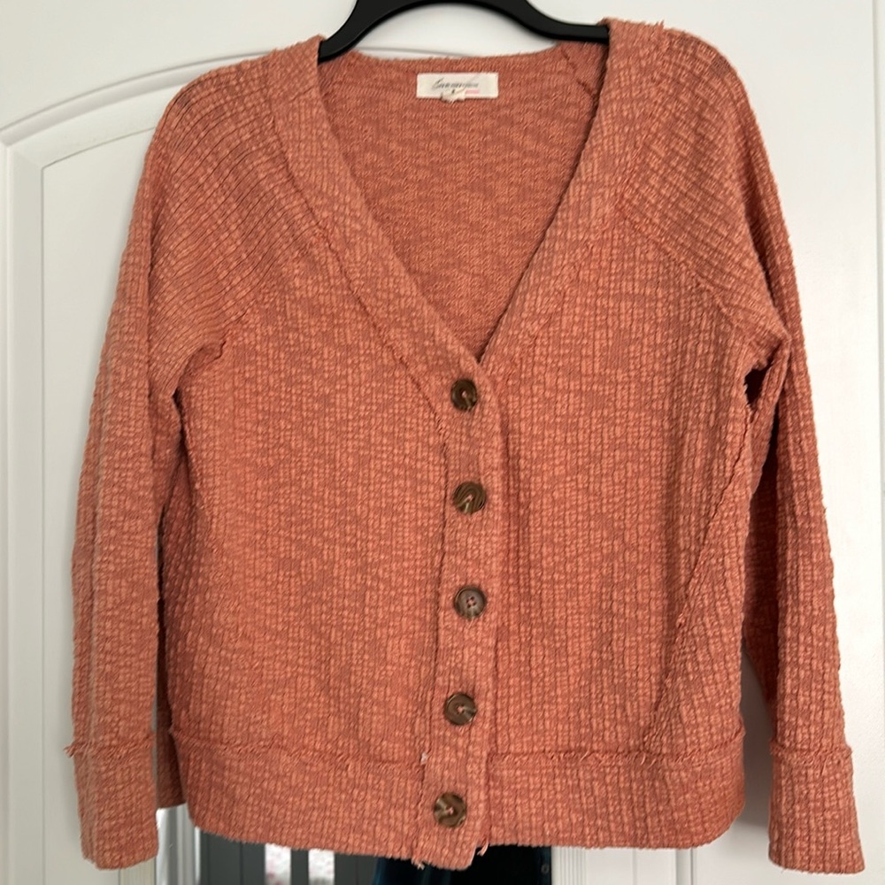 Burnt orange distressed lightweight sweater